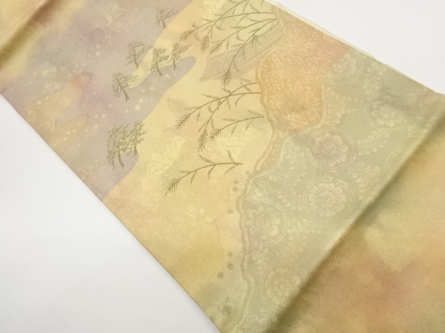 リサイクル　松に秋草・舟・花模様織出し名古屋帯